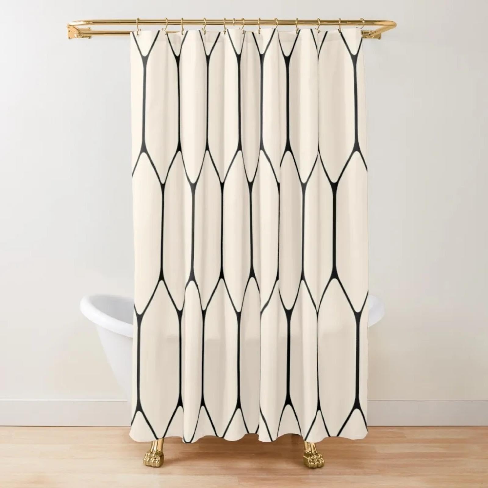 Duschvorhang, sechseckiges Muster, Bienenwaben-Bienenstock, Schlichte geometrische einfarbige Stoffstoff-Badezimmer-Dekor-Set, 180 x 240 cm (70,87 x 94,49 Zoll)