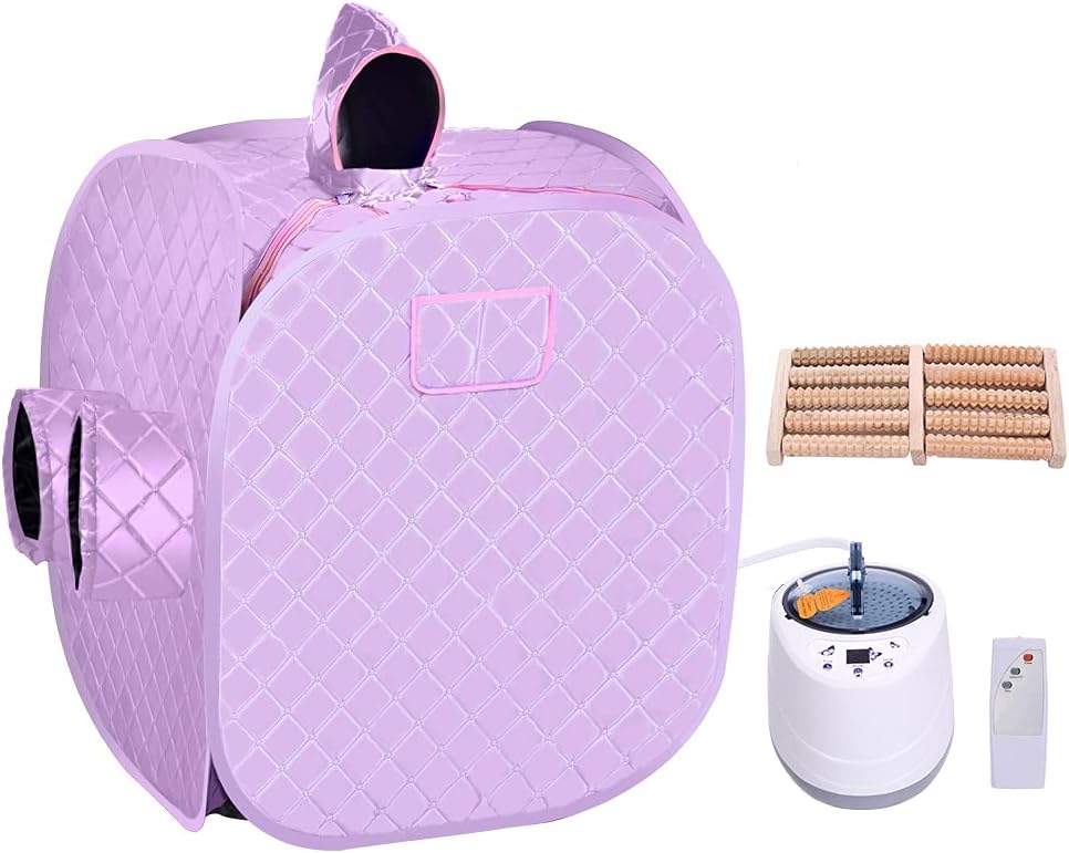 Double Use Home And outdoor Steam Sauna Tent Portable Sauna 2L Energy-Sauna Portable Pot sauna Cabin With Hat Sauna Bath Box body Face Sauna Steam Cabin Personal Spa And Remove Toxin UK Plug Purple
