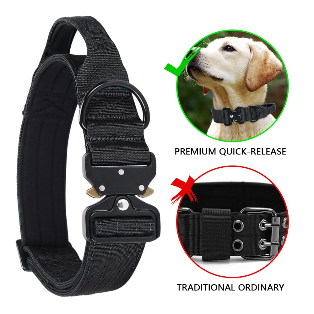 Tactical Dog Collar, Dog Collar Large, Medium, Extra Large, Adjustable Nylon K9, Heavy Duty Collar with Handle - Image 3
