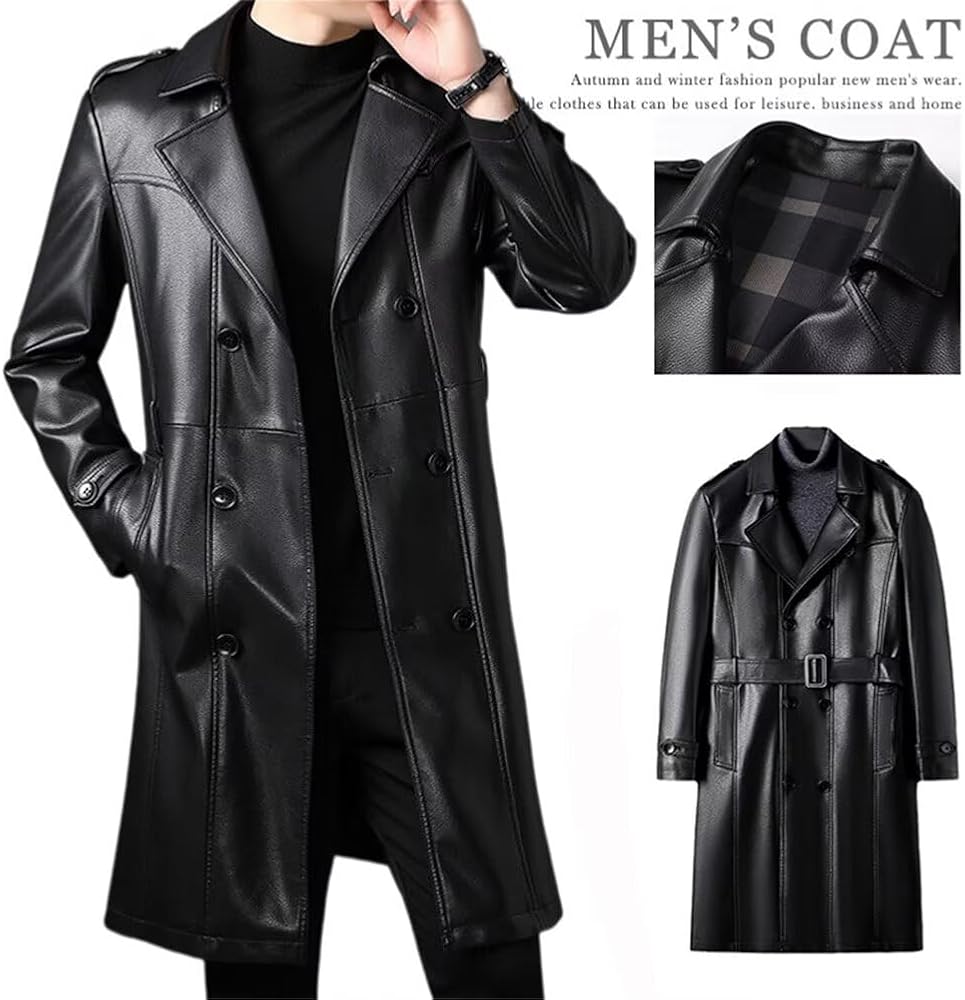 Amazon | [HUALIANYI] ロングレザーコート メンズ レザージャケット