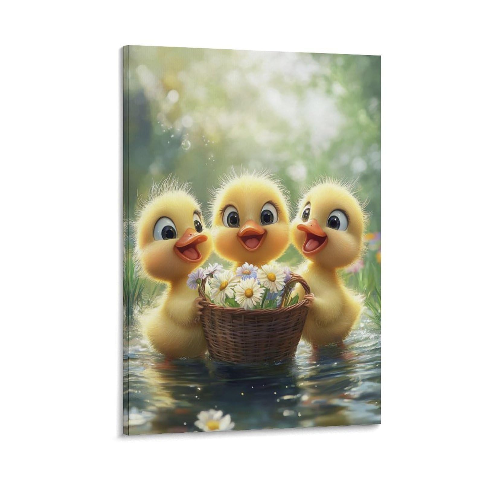 VFKLZCNYR Yellow Duck 3D Framed Canvas Wall Art Abstract Canvas Prints Painting Wall Artwork Picture for Living Room Bedroom Home Decorations Ready To Hang 20x30inch(50x75cm)