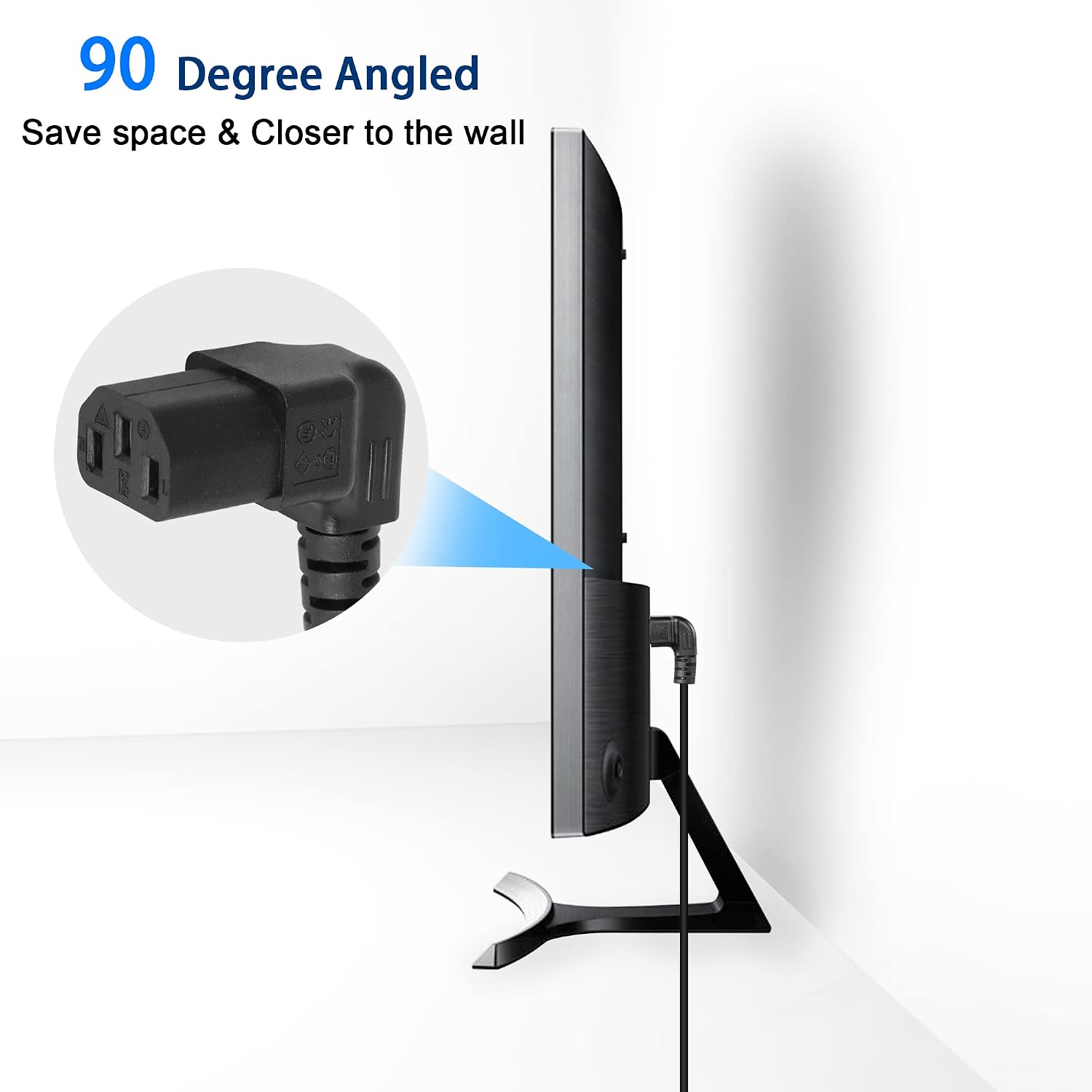 GELRHONR 90 Degrees 3 Prong AC to IEC320 C13 Power Cord,10A 125V Up Angle NEMA 5-15P to C13 Universal Power Cable for Notebook Computers, TV, Monitors-4.9Ft (Black-Down C13)