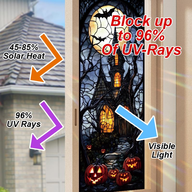 Película para ventana estilo vitral casa embrujada Halloween 17.71x39.97 pulg miniatura 4
