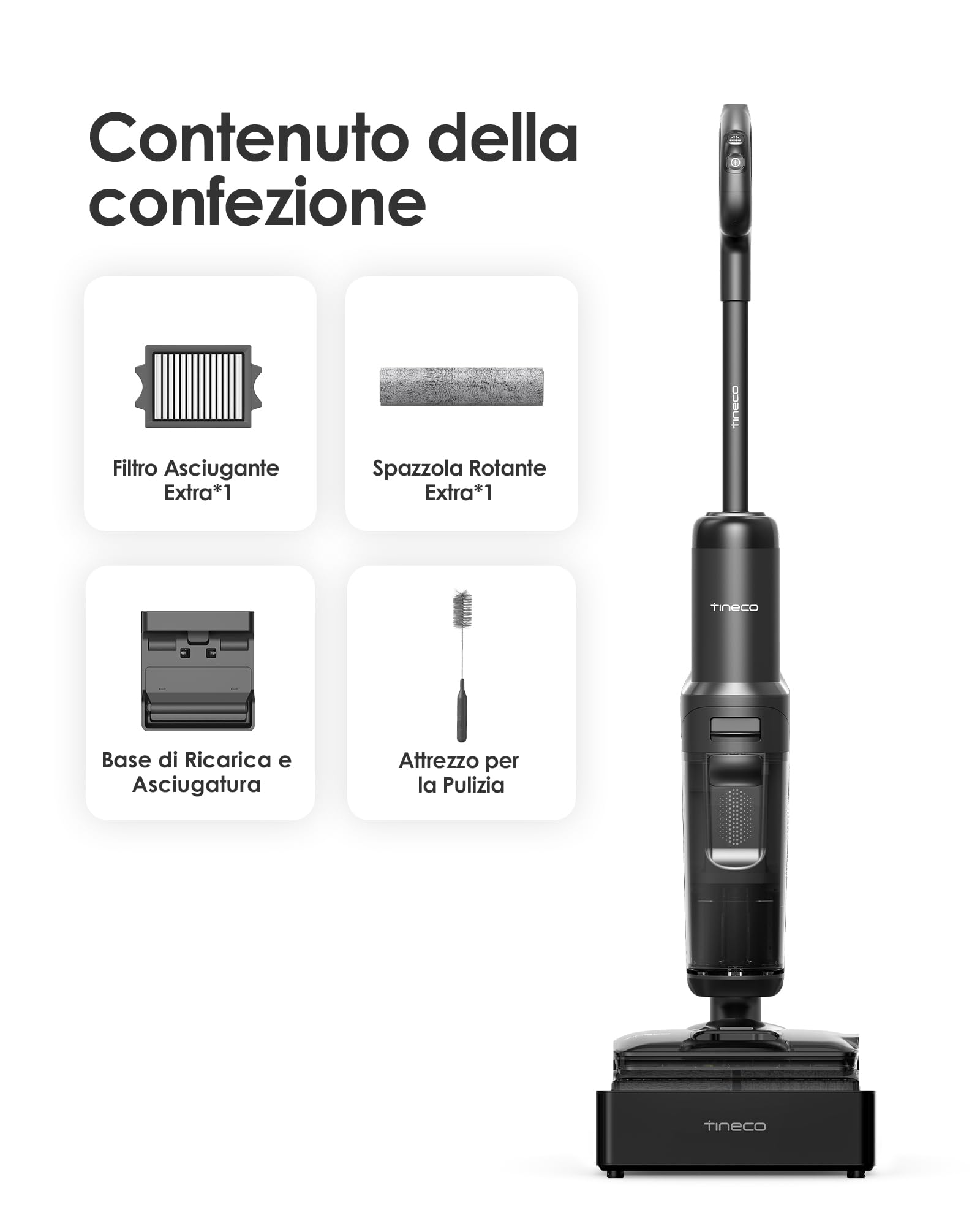 Tineco FLOOR ONE S7 Stretch Steam Lavapavimenti Aspirapolvere a Vapore Senza Fili, 140℃ HyperSteam, 180° Posizione Piana, Design Anti-Ingroppamento, Auto-pulizia FlashDry, Fino a 80 min di autonomia