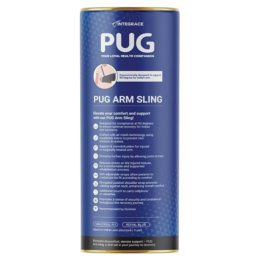 PUG Arm Sling, Designed for compliance at 90 degrees for optimal recovery, With Airmesh Technology, Double and elongated pad cushion for extra care, Ergonomically designed for Indian Arm, With additional pouch to carry mobile