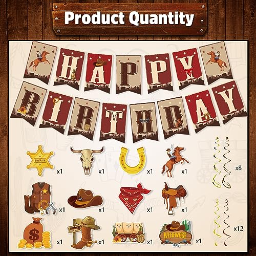 Image of Western Cowboy Birthday Party Decorations - NOVBAUB 29PCS Cowboy Theme Party Decorations Hanging Swirls Party Streamers Banner Western Rodeo Birthday Decor Supplies for Boys Men