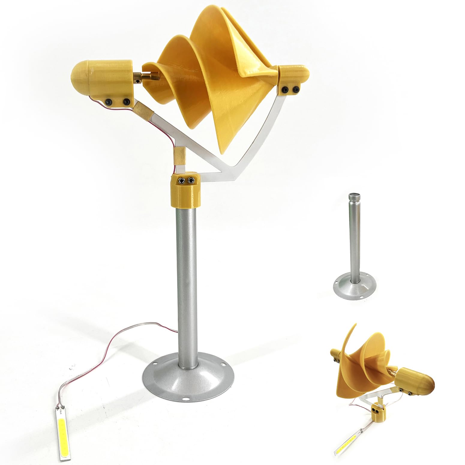 Zhozhut Yellow 10W Micro Spiral Wind Generator Model 12V Permanent Magnet Generator Diy Wind Turbine Model Breeze Start Generator Light With Led Light For Research, Teaching, Decoration,