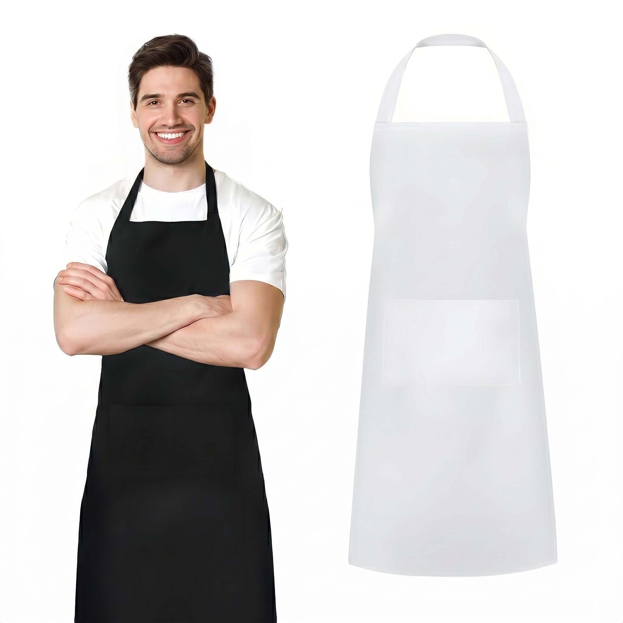DBTW 2pcs Cooking Aprons with Pockets, Adjustable Bib Aprons for Couples