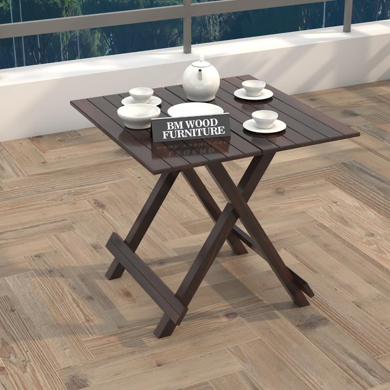 Image of BM WOOD FURNITURE Sheesham Wood Foldable Patio Tea /Coffee Table | for Balcony, Garden and Outdoor | Square Table | Walnut Finish