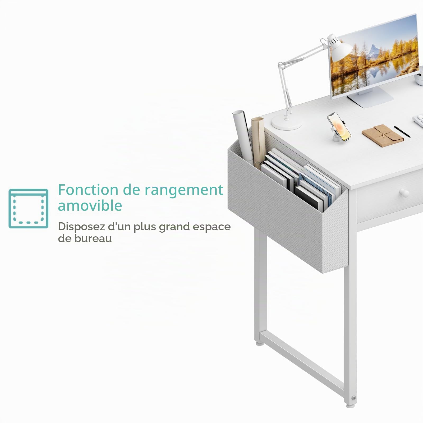Lufeiya Petit Bureau Blanc avec Tiroirs pour Chambre Travailler, Bureau d'ordinateur avec Tiroir de Rangement pour Enfant Petits Espaces