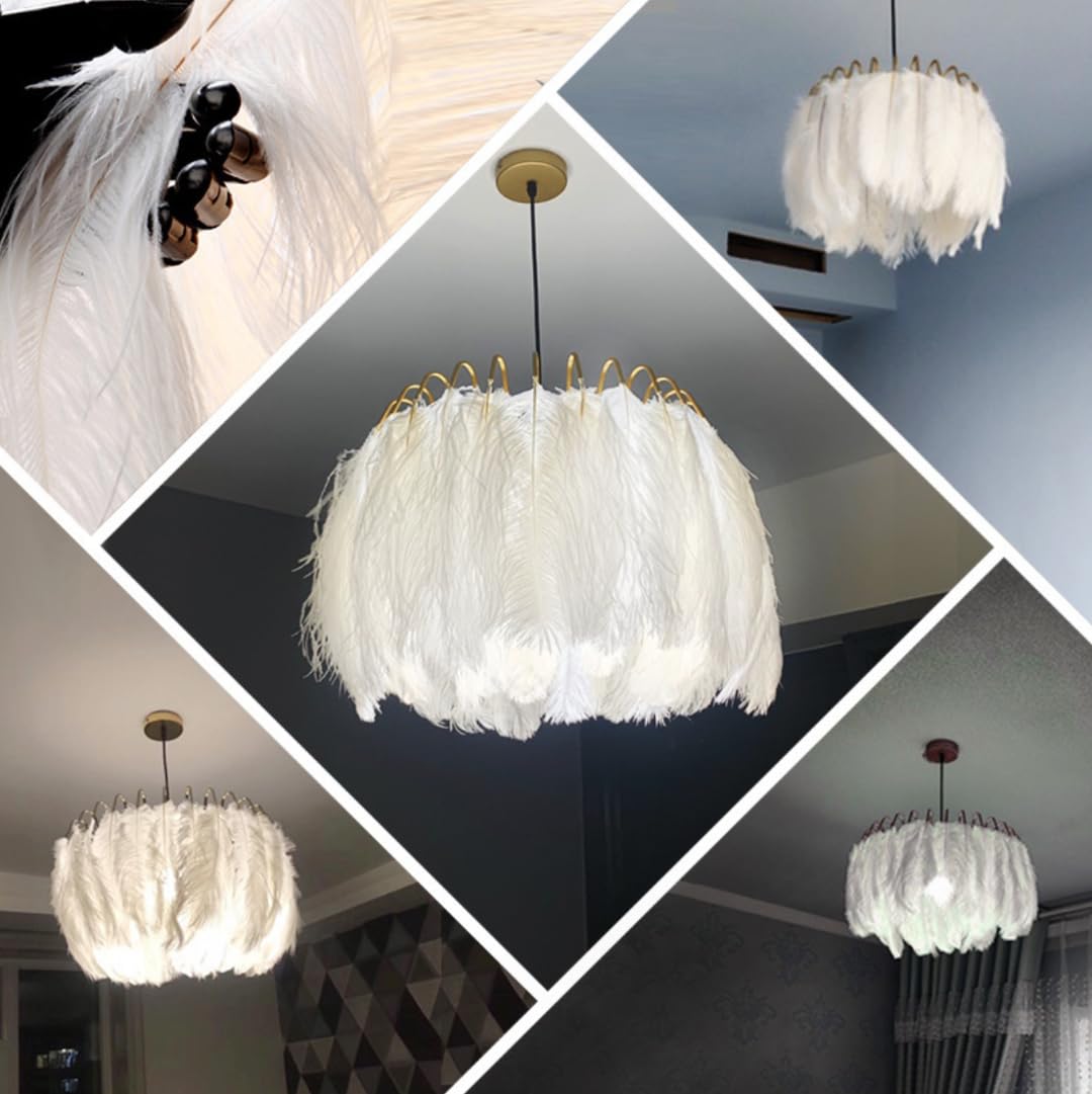 Lustre Élégant En Plumes Abat - Jour En Plumes Lampe à Suspension Créative En Plumes Lampe à Suspension Décorative Chambre à Coucher, Salon