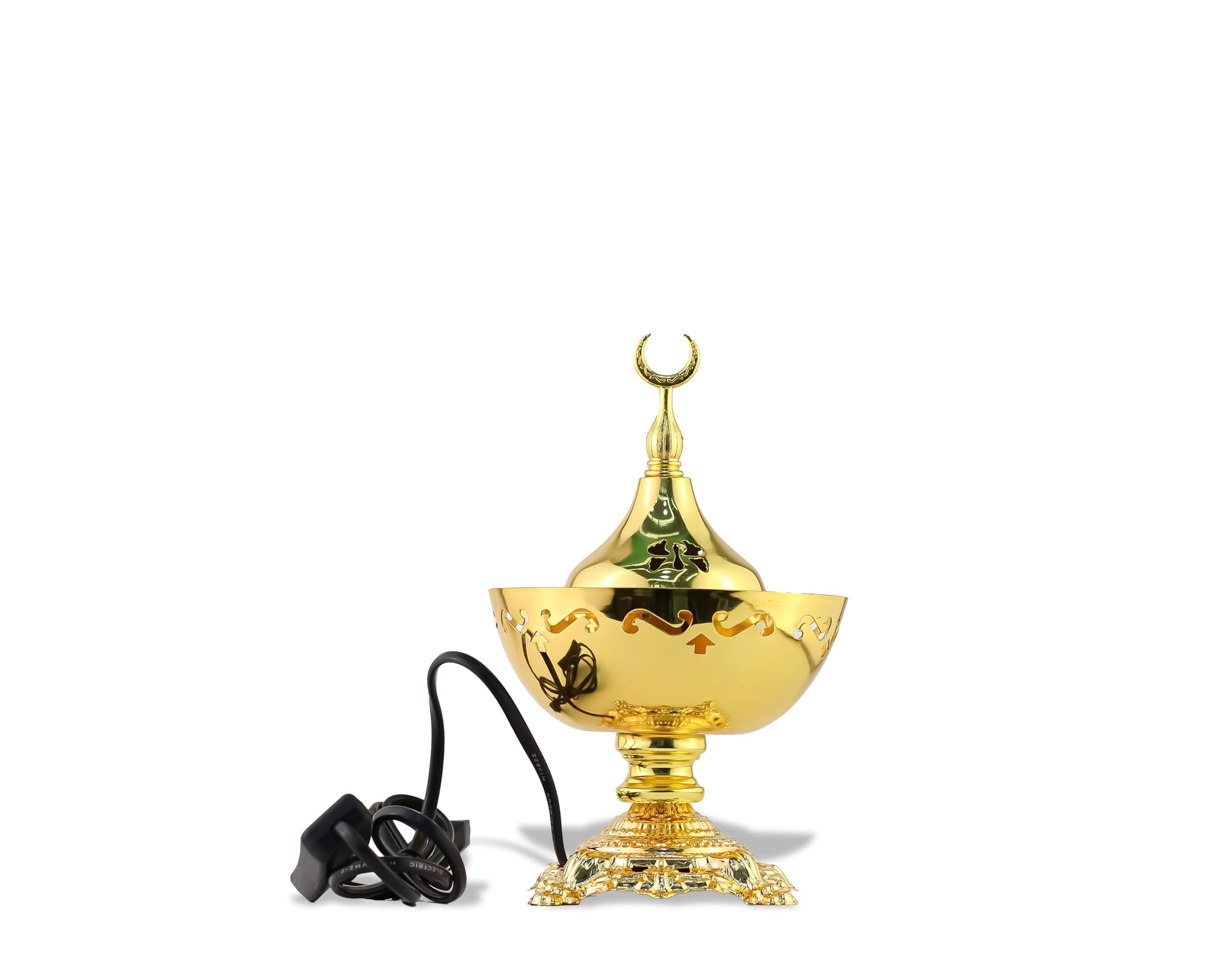 Arabian Electric Incense Burner Metal Vintage Arabic Burner - Middle Eastern Incense Holder, Electric Bakhoor Burner Suitable for Arabian Oud, Home and Hotel Decor (Gold)