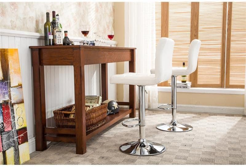 Roundhill Swivel PU Leather Adjustable Hydraulic Bar Stool, White, Set of 2