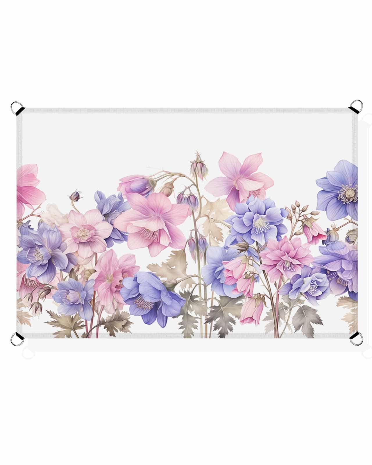 Colorful Flower Sun Sail Shades Rectangle Canopy,Sunlight Block Heavy Duty Curved Backyard Shade Cover,Waterproof Sun Shades for Patios Garden Outdoor,6.5'x10' Spring Botanical Plant Herb Simple White