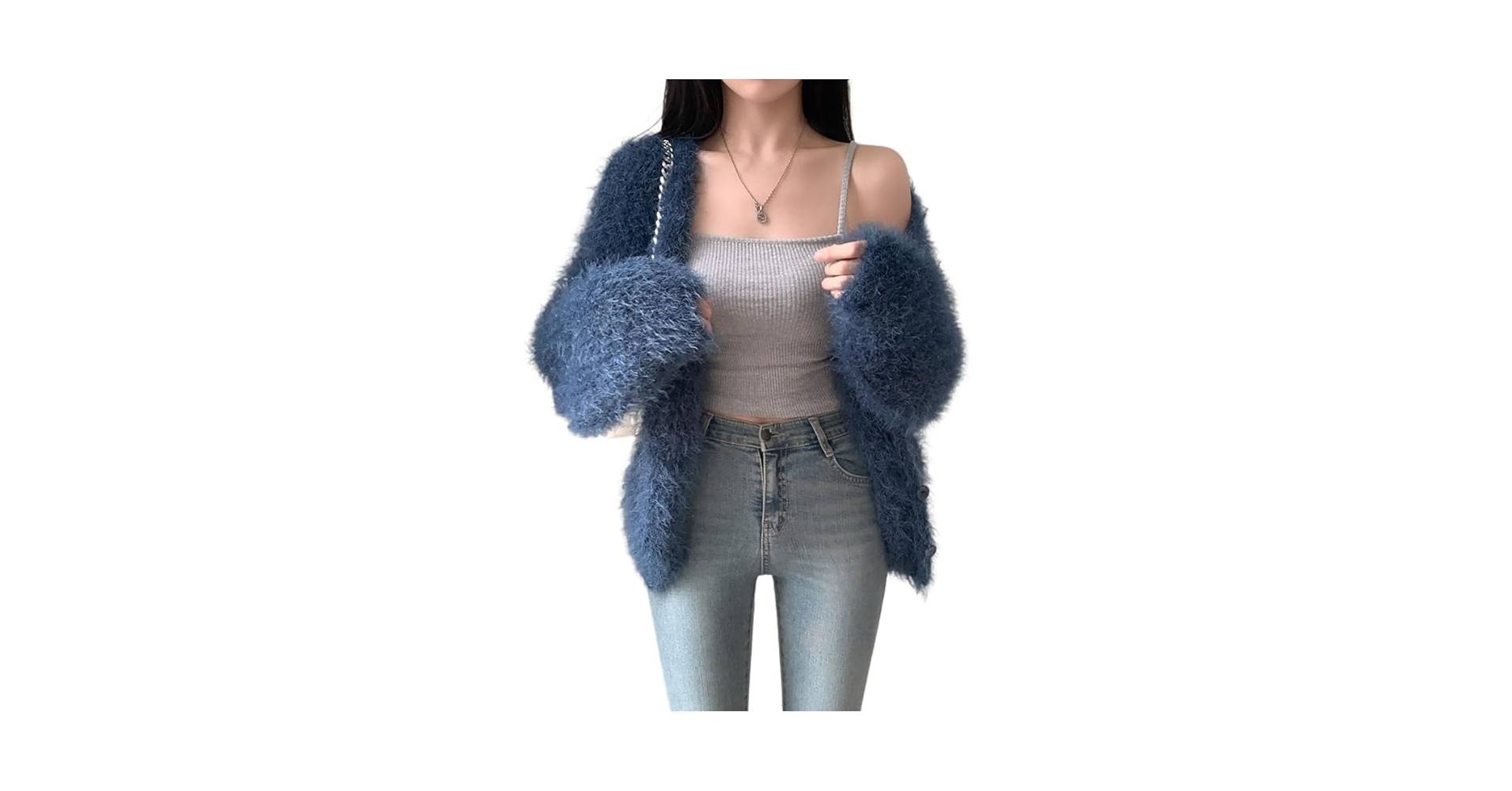 トップス cantate long hair mohair cardigan JOLILUNA Mohair Cardigan for Women Fuzzy Open Front Cardigan
