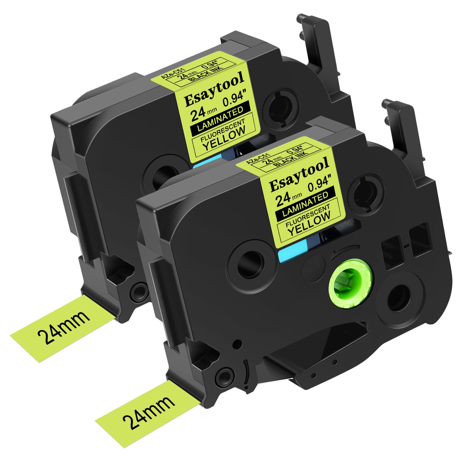 Esaytool 2 Pack Replacement for TZe-C51 TZeC51 TZC51 24mm 0.94inch Black on Yellow Fluorescent Laminated Compatible with P-Touch PT-D600 PT-P750W