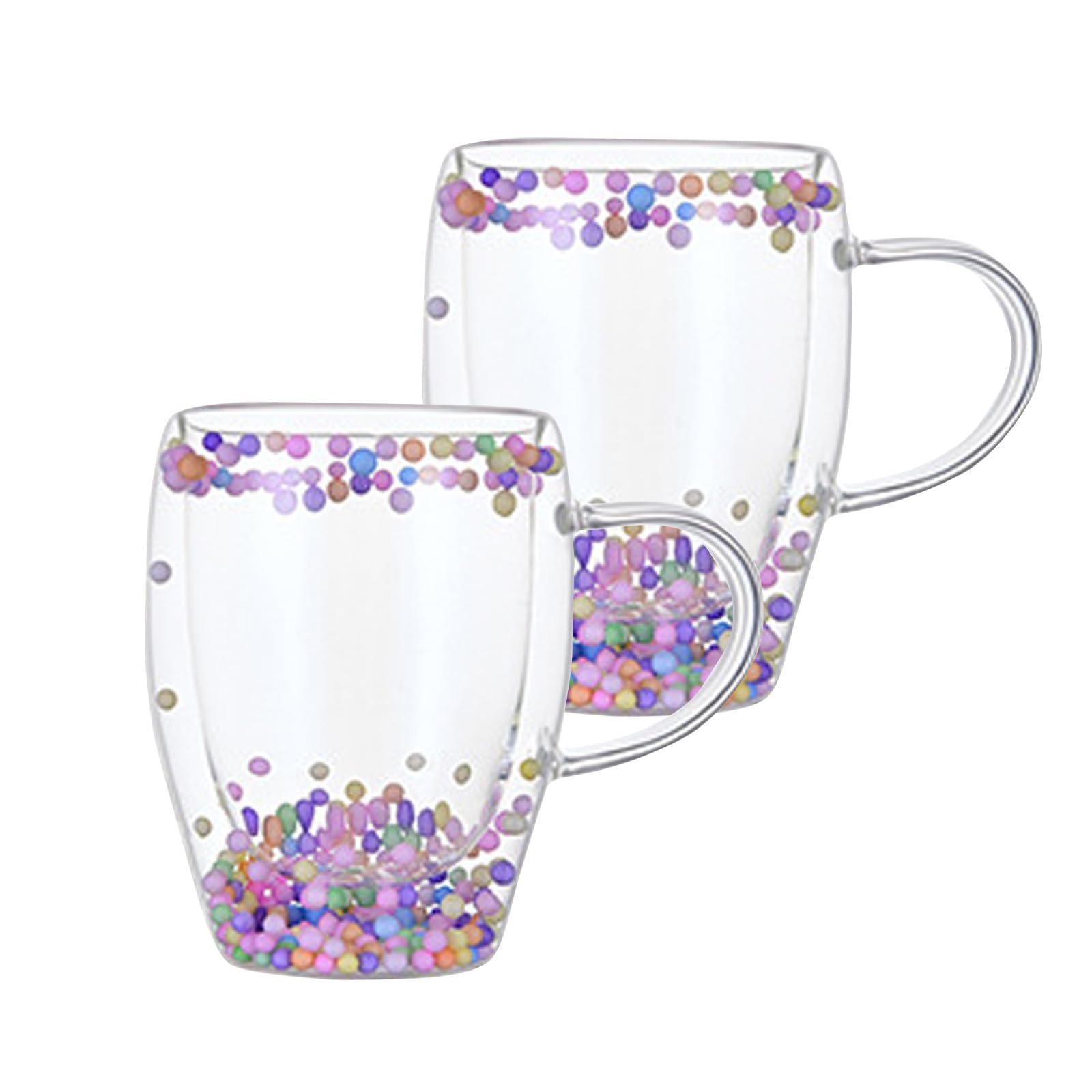 xixi-home Double Glasses Coffee Cups with Handles Tea Cups,Cappuccino Latte Macchiato Glasses Cups, Heat Resistant,for Hot Drinks Tea Milk Juice Ice Cream, 2 Pieces of 350ml (Coloured Balls)