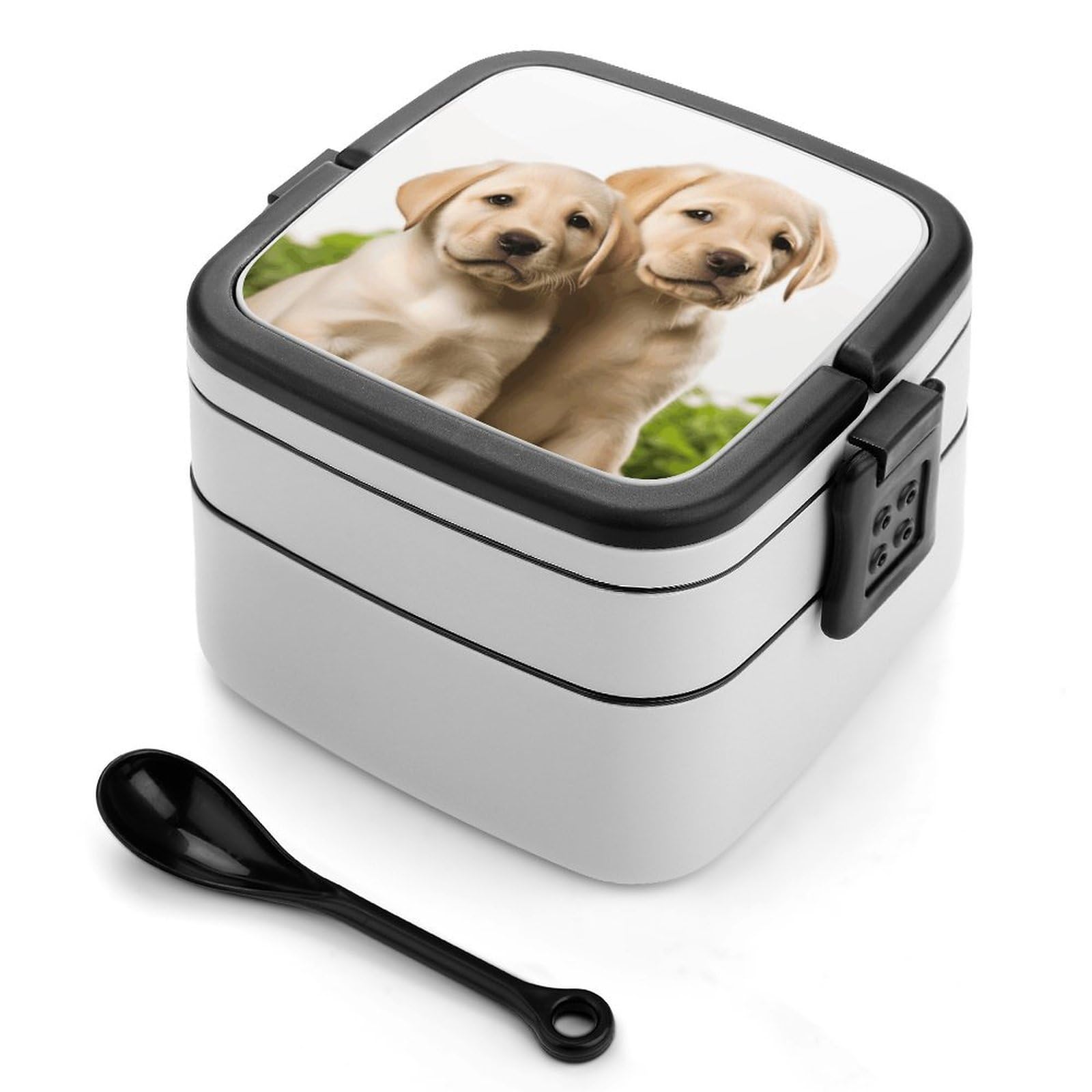 VstaDank Funny Labrador Puppy Dog Bento Box Portable Adult Lunch Box with 2 Layer&Spoon Reusable Insulated Lunchbox Large Food Containers Leak Proof Lunch Containers for Work Camping Meal Prep