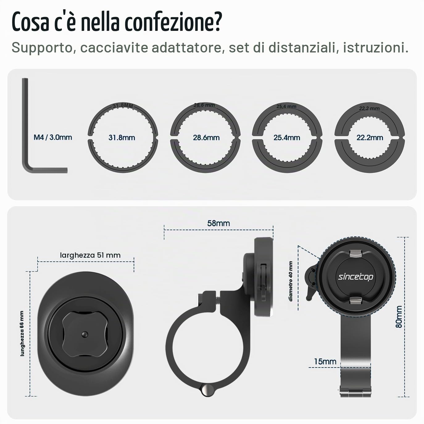 sincetop Porta cellulare bicicletta, supporto telefono strada bici/moto con adattatore universale, anteriore da manubrio per mountain bike, scooter, bici elettriche e moto 【Serie C - 1a Gen】