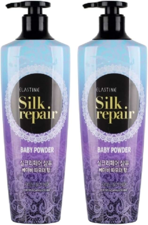 Elastine Silk Repair Shampoo Baby Powder Scent x 2 Pack (550ml 18.6 Fl.oz/each)