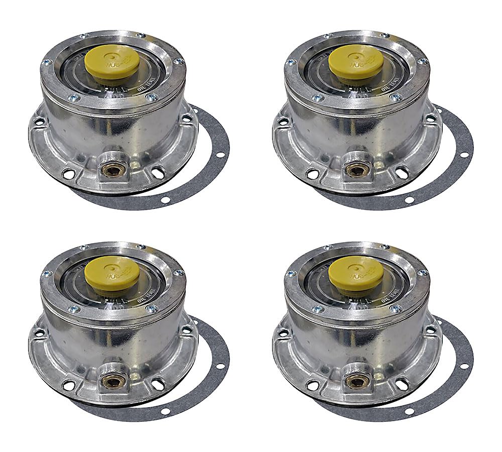 Mytee Products 4 Pack 3434009 Aluminum Trailer Hub Cap w/Yellow Rubber Plugs & Gasket - 6 Holes Hub Cap for Trailer Axle, Replacement for Stemco 343-4009