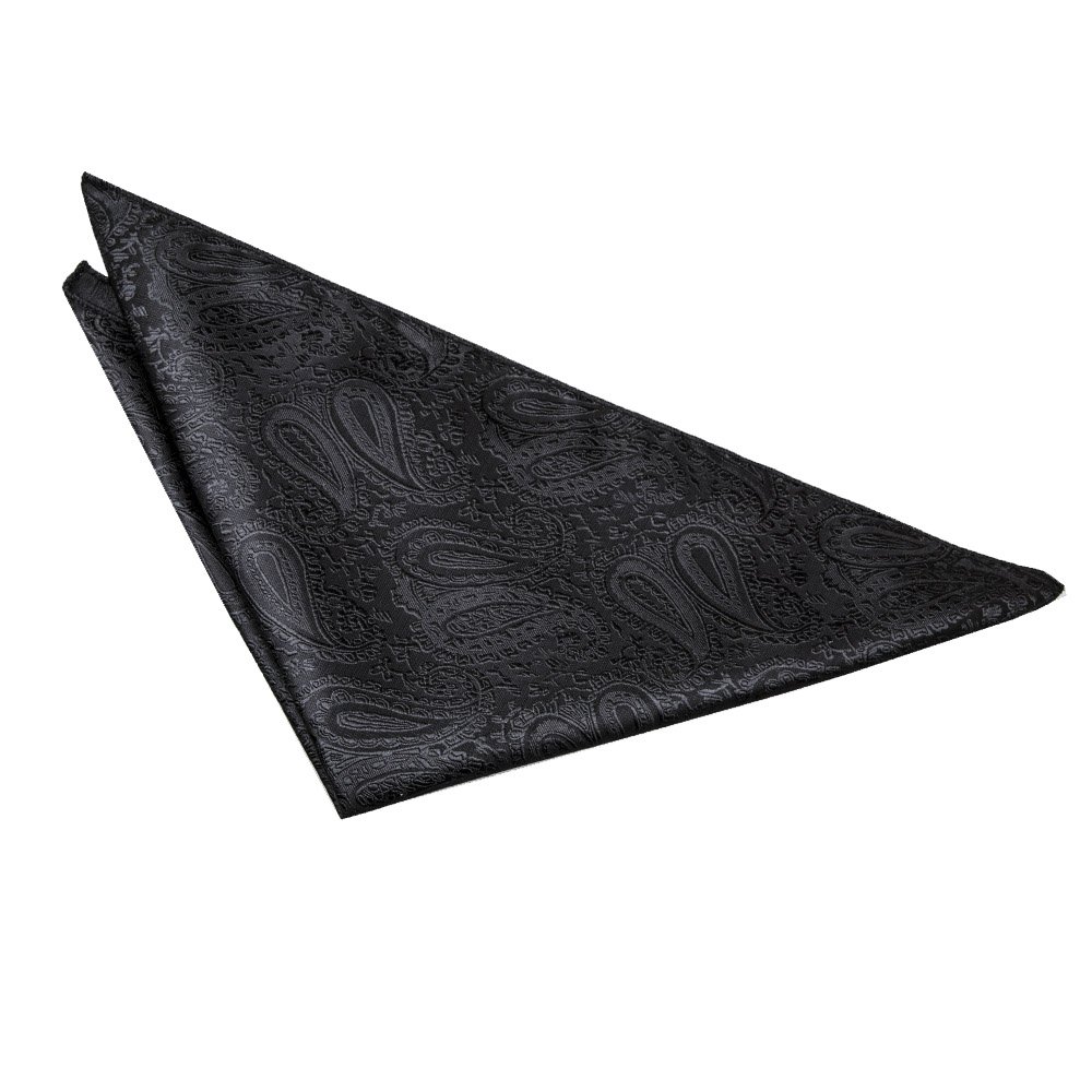 DQT Mens Paisley Floral Jacquard Pocket Square - Wedding, Business & Formal Suit Handkerchief - Black