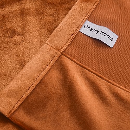 Cherry Home Super Soft Rustic Velvet Pumpkin Orange Blackout Drapes Room Darkening Curtains Panel Grommet Drapery 52 By 96-Inch Caramel Cafe(2 Panels) With Matching Tiebacks #TOP6