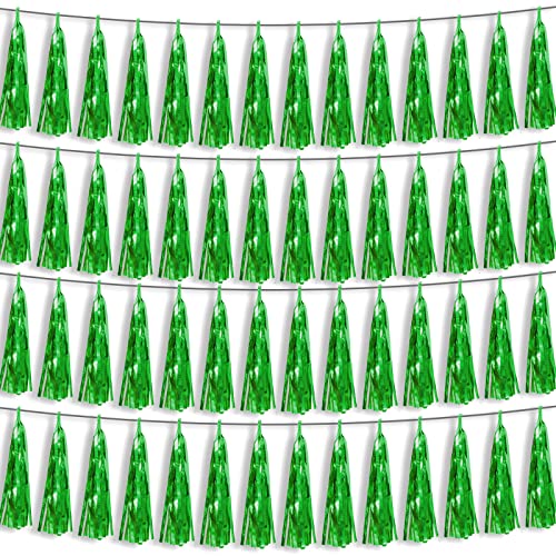 Image of 4P Green Foil Fringe Metallic Streamers Banner Tassel Garland for Parade Floats, Bachelorette, Wedding, Birthday, Halloween, Christmas, Bridal /Baby Shower Party Decorations
