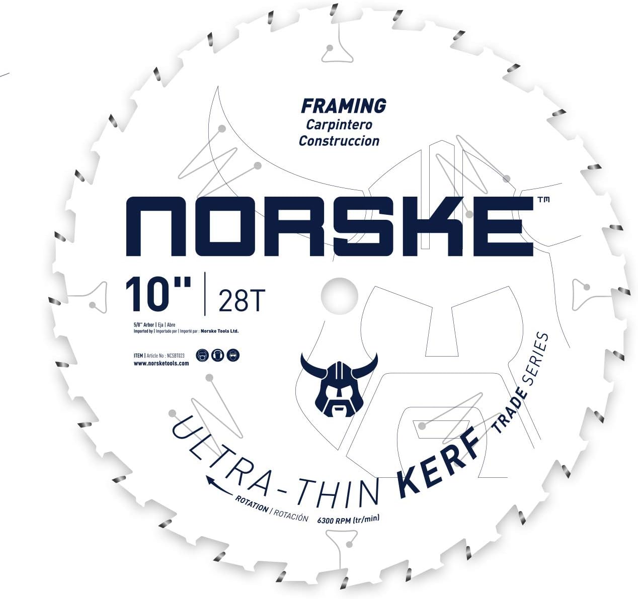 Norske Tools Thin Kerf Ultra Fast Finishing Saw Blade NCSBT029 12" x 80T with 1" Bore for Hardwood, Softwood, Plywood and MDF, White