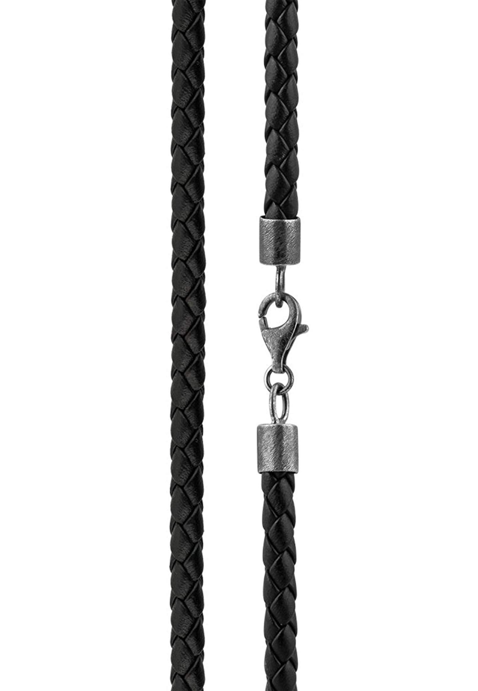 Kuzzoi 803041 collana intrecciata da uomo, cuoio bovino, Nero, spessore 5,5 mm, chiusura a moschettone in argento Sterling 925, notevole, esclusiva, ideale per ciondoli pesanti
