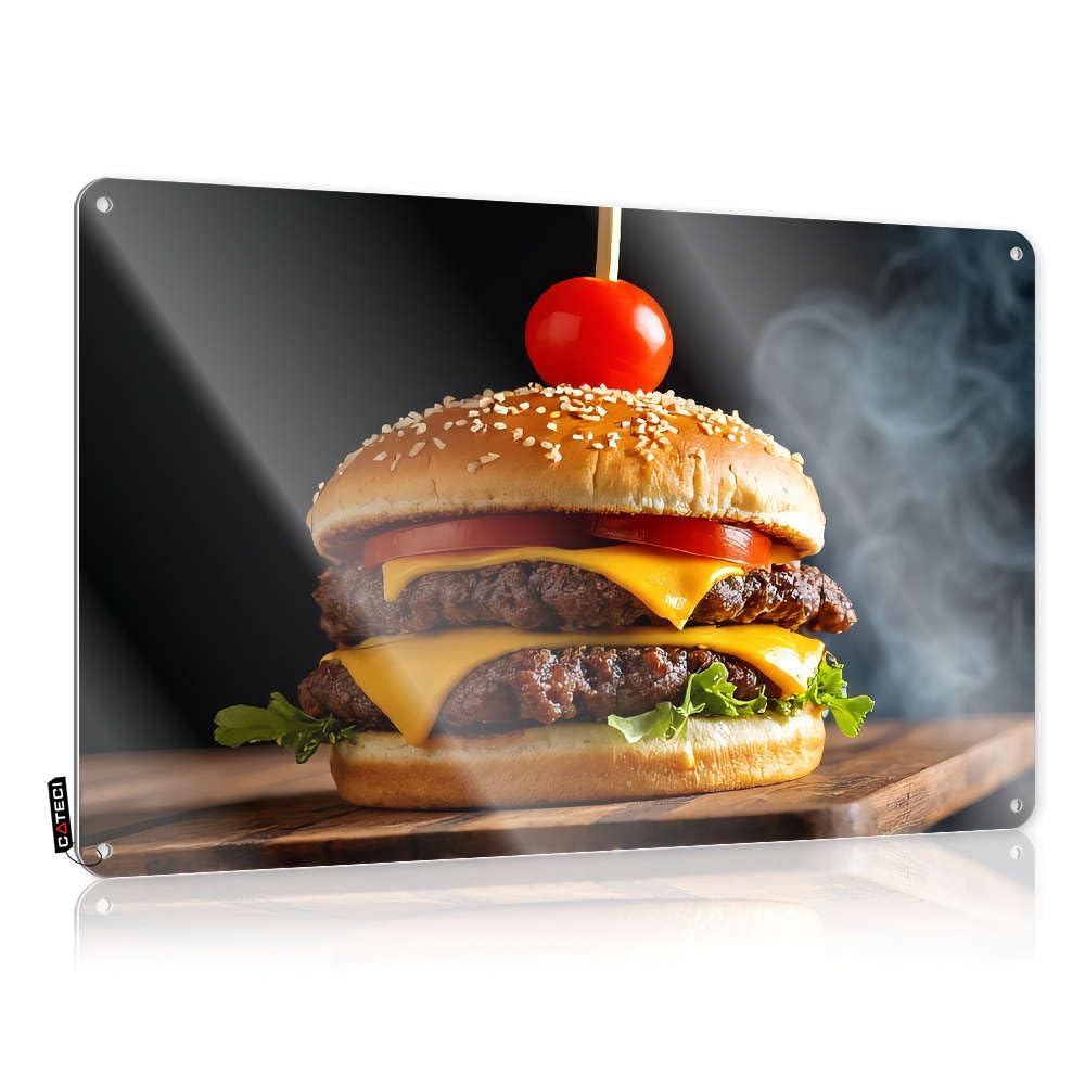 Fzfn Colour Teens Essentials Tin Metal Decor | A Juicy Burger With Cheese, Lettuce, Tomato, And A Cherry On Top. Hippie Decorative Wall Art Ready To Hang For Rv(30X40cm)