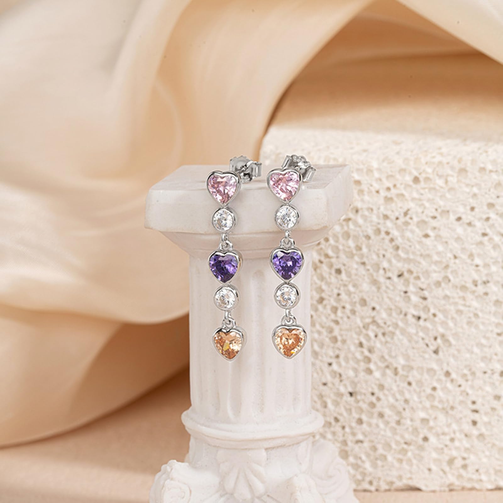 AMDXD S925 Sterlingsilber Sterling Ohrringe Stecker, Zirkonia Herz Anhänger Ohrringe 925 Silber Mädchen, Ohrringe Damen Modeschmuck Sterlingsilber für Damen, Silber/Gold