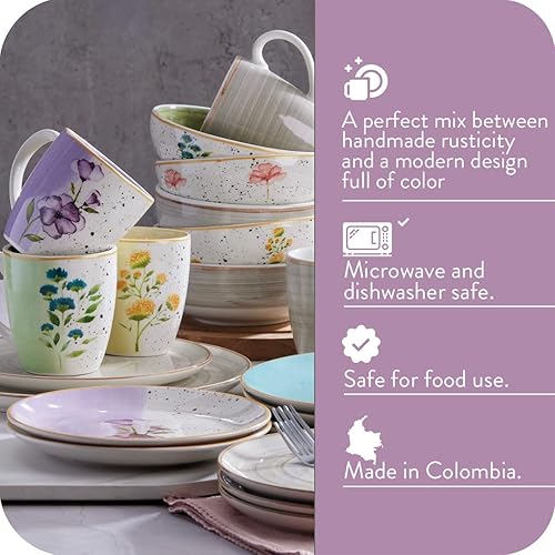 Miniatura 3 de Corona - Vajilla gris Armonia paquete de 32 piezas juego Armonia  Caoba gris pintado a mano y diseño floral juego de vajillas 32 piezas