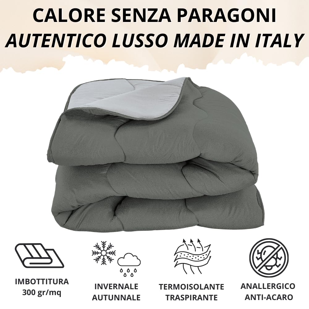 MAXIME MAISON - Piumone Matrimoniale Invernale 260x260cm, Trapunta Invernale Matrimoniale (300gr/mq) Coperta Calda in Microfibra, Copriletto per Stagioni Fredde, Design Double Face, Made in Italy