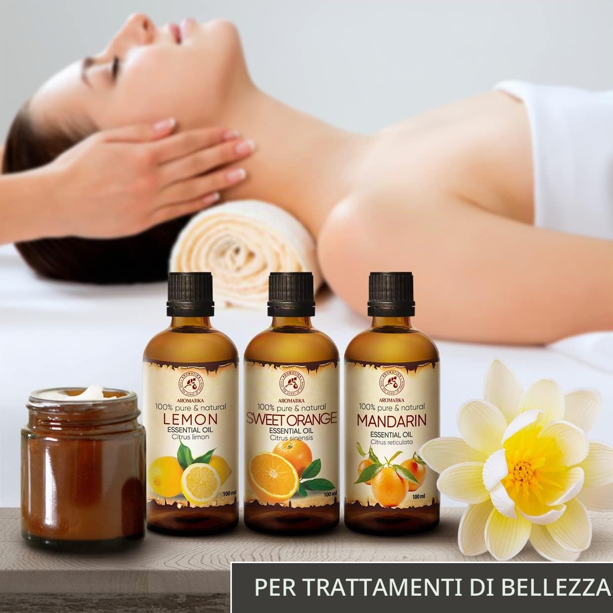 Olio Essenziale Set 3x100ml - Oli Aromaterapici - Limone - Arancia - Mandarino - Kit Set 3 Oli Essenziali per Diffusori - Bruciaolio - Umidificatore - Aromaterapia Olio Essenziale