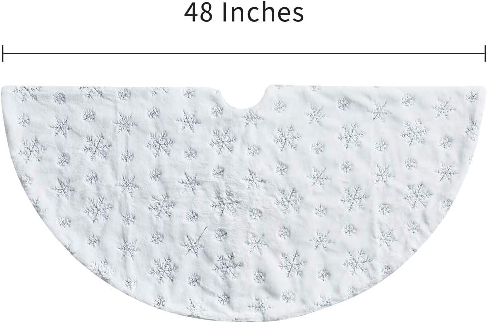 Christmas Tree Skirt - 48 inches Large White Luxury Faux Fur Tree Skirt Christmas Decorations Holiday Thick Plush Tree Xmas Ornaments (White/Sliver)