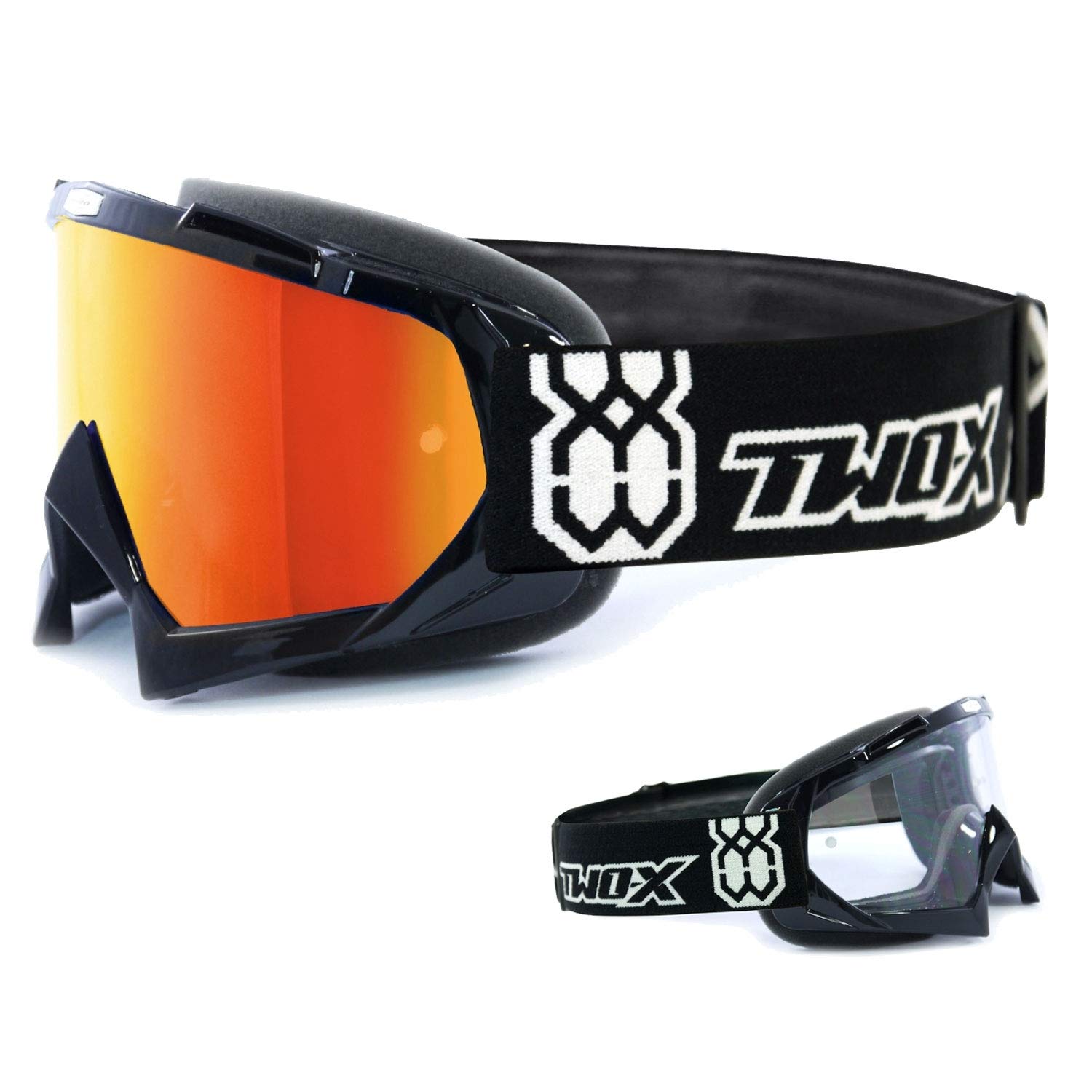 TWO-X Race Occhiali da Cross Iridio Rosso Giallo a Specchio - MX Occhiali Motocross Enduro Vetro Specchietto Occhiali Moto Anti Zero MX Occhiali di Protezione - Nero