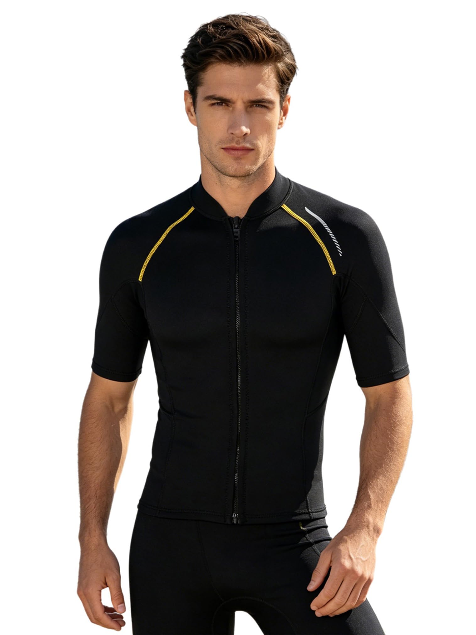 FEESHOW Herren 1.5mm Neoprenanzug Kurzarm Jacke Mit Reißverschluss Männer Tauchjacke Schwimmen Schnorcheln Surfen Oberteil