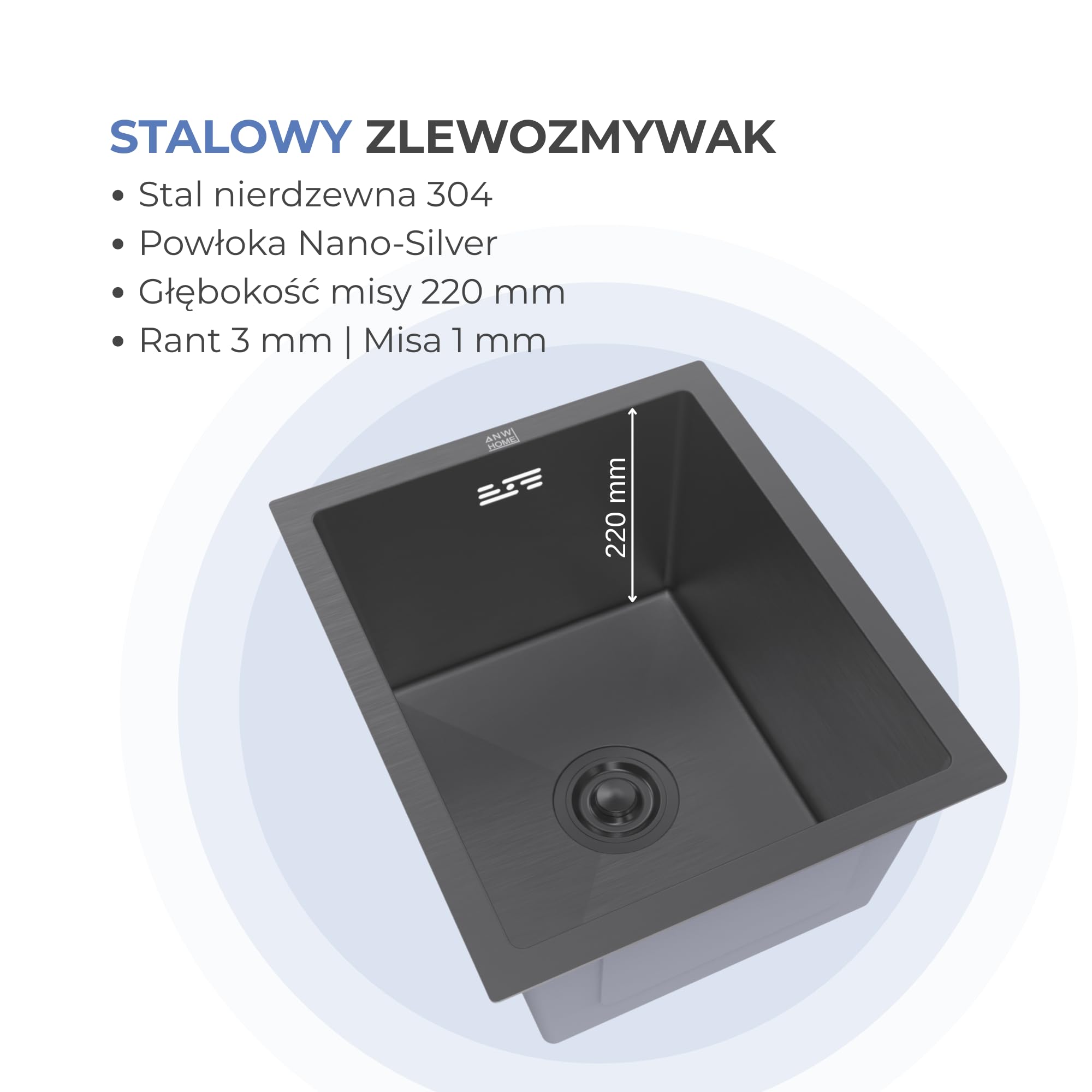 Zlewozmywak kuchenny jednokomorowy Grafit 37x45