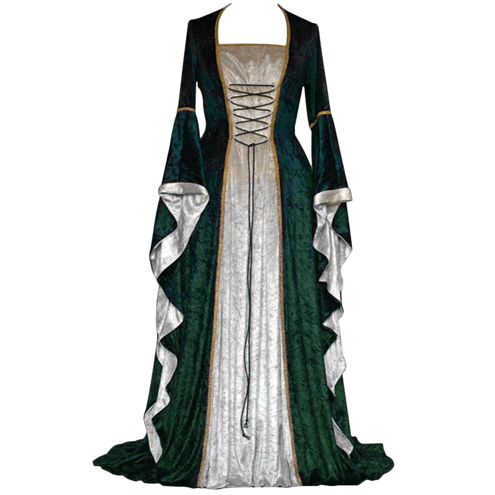Bretelles en Velours Manches évasées Robes médiévales Robes de scène Longues