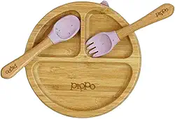 Kit Prato de Bambu Tradicional Violeta + Talheres em Bambu e Silicone Violeta | Pippo