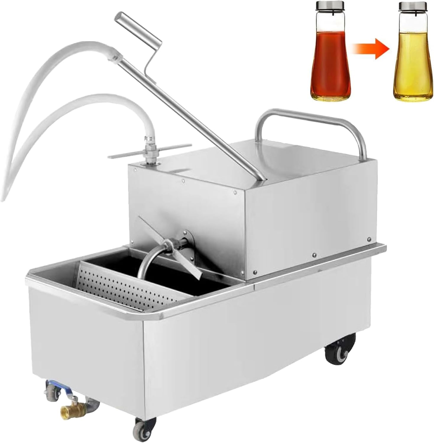 Hakka Deep Fryer Filter Machine with Oil Drain, Commercial Mobile Oil Filter System 550W For Restaurant with 32L/min Flow Rate, 48L, 3/4 HP, Come with 5pcs Filter Paper
