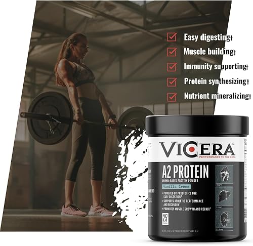 Miniatura 6 de Proteína en polvo A2, crema de vainilla, 0.88 oz de proteína por porción, mezcla de caseína de suero orgánico A2A2 con probióticos y sal marina