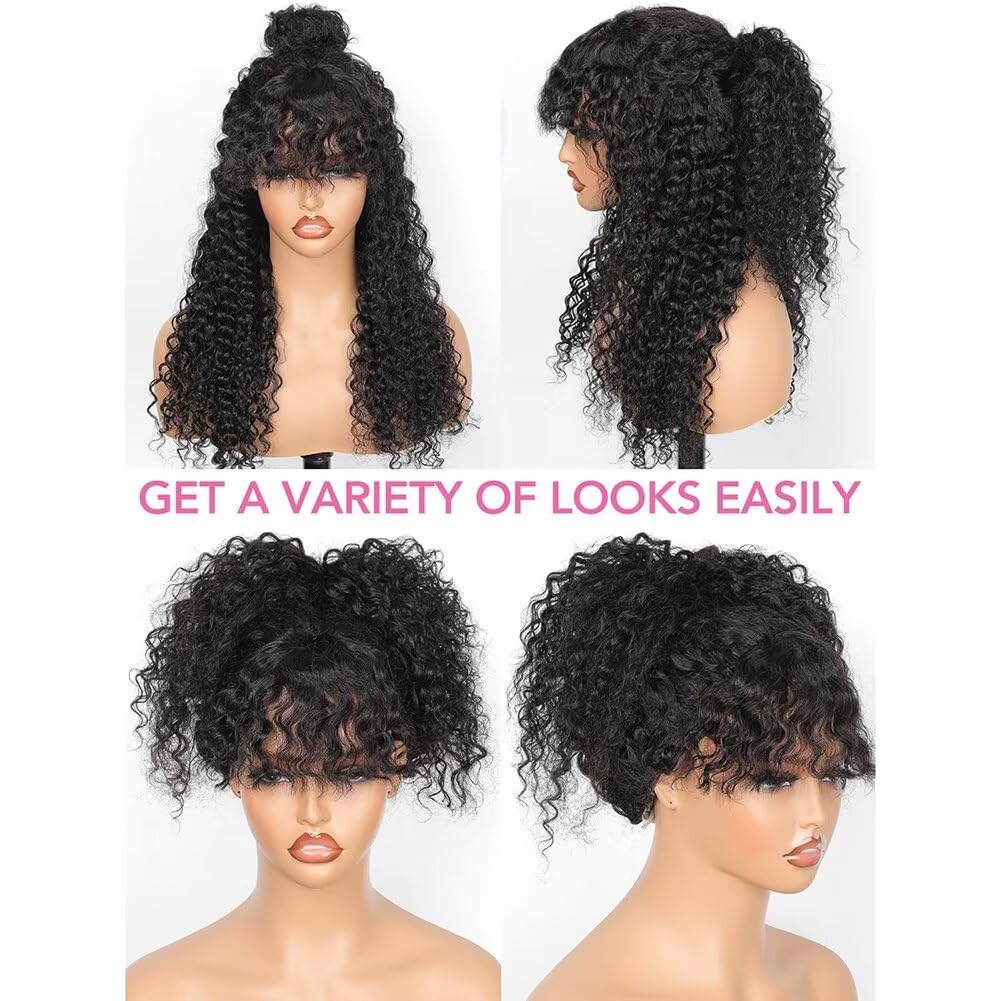Parrucche Per Capelli Umani Hmuan Hair Wig With Bangs 180% Density Kinky Curly Wig for Women Brazilian Virgin Parrucche Ricci Nera Con Frangia 18 inch