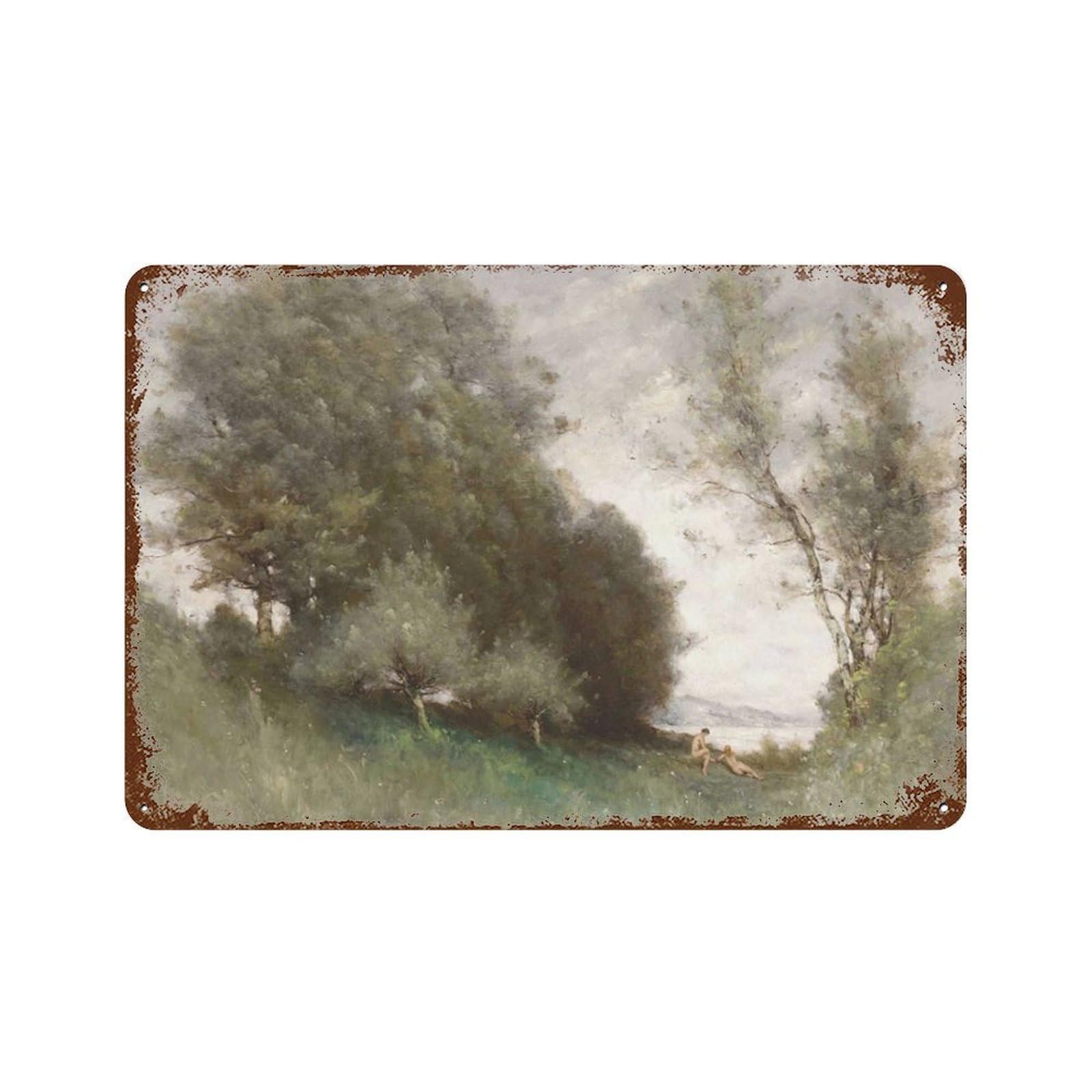 xiaoxiaoshen Country Oil Painting, Vintage Landscape, Moody Farmhouse Wall Decor Art Metal Tin Poster Modern Home Decor Art Home Bar Shop Decorations Vintage Sign 20x30cm