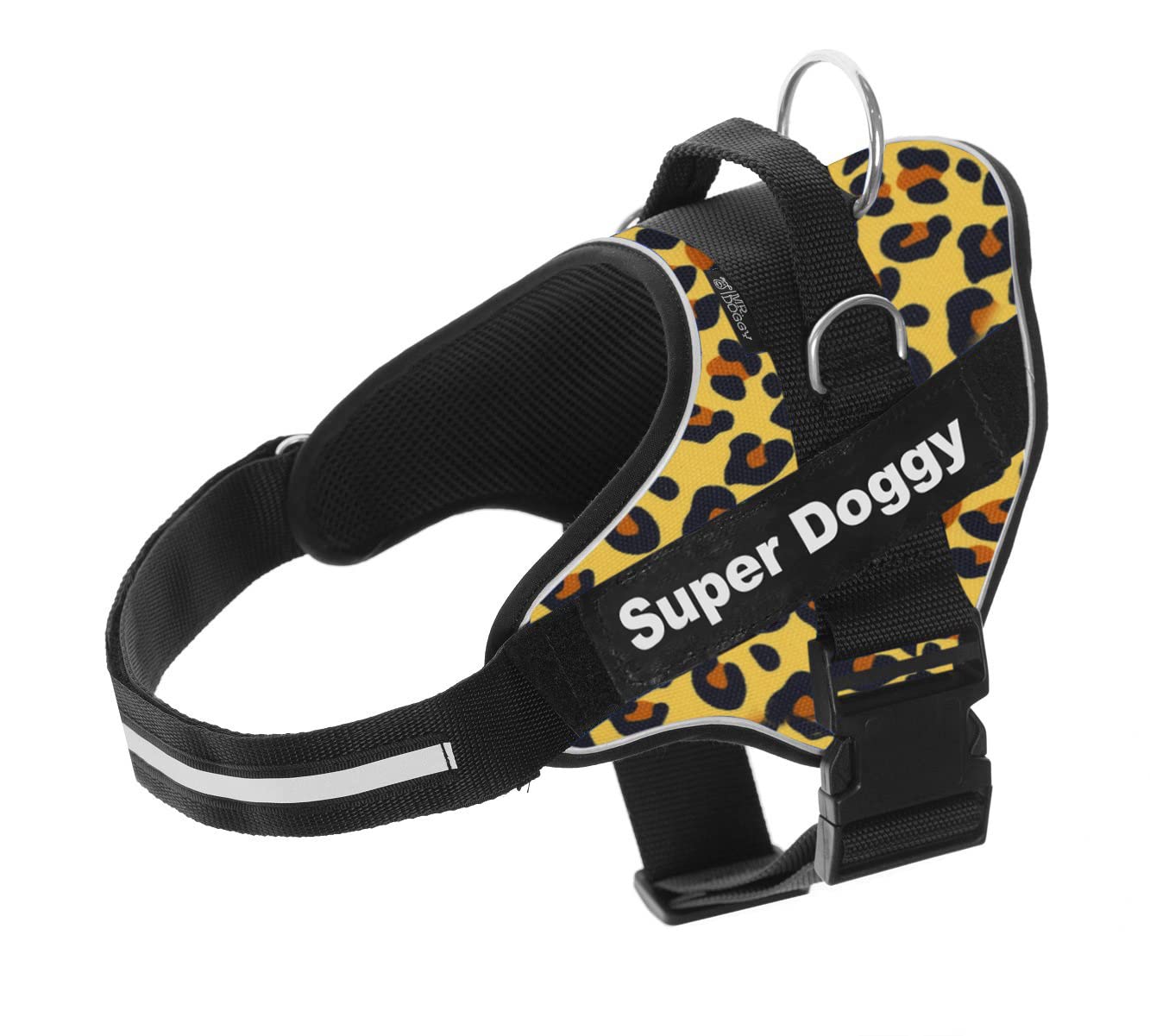 MR. DOGGY Personalized Dog Harness, Reflective & Durable, Includes 2 Custom Name Patches, Adjustable Harness for Small to Large Dogs (Leopard, XS Chest 15-19in)