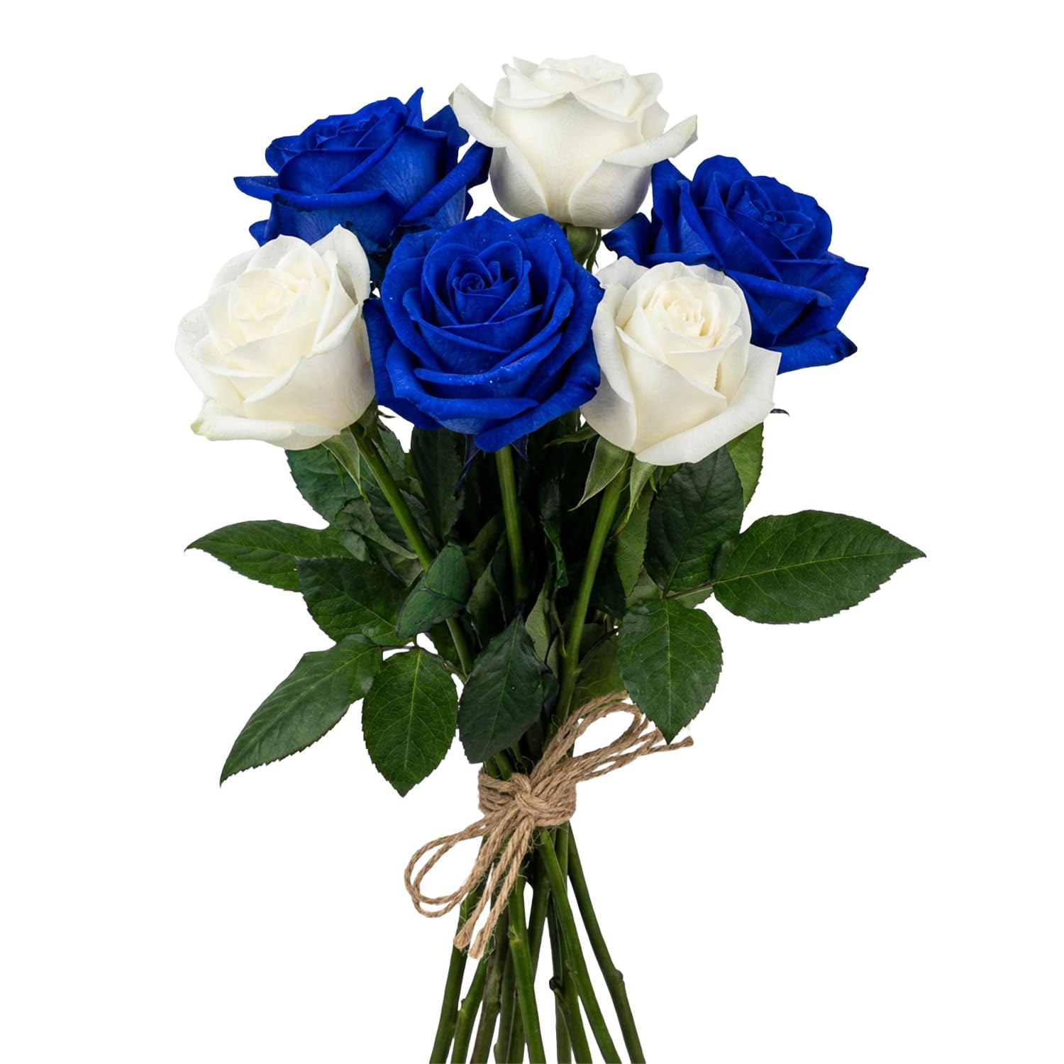 YGHSZ 6 Pcs White & Blue Artificial Silk Roses Bouquet, Faux Flowers with Long Stems for Wedding Centrepiece, Grave Decor, Home Hotel Party Decoration