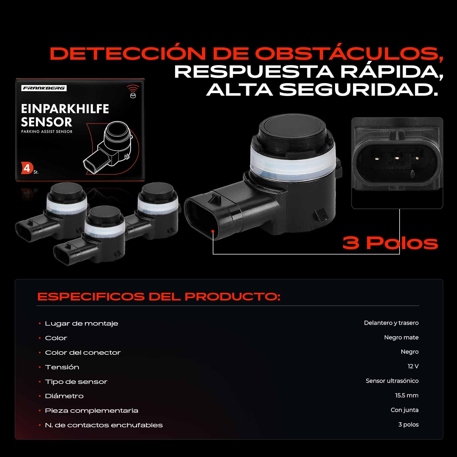 Frankberg 4 sensores de aparcamiento delanteros y traseros 5Q0919275B | Compatible con: T.o.u.r.a.n 5T1, Limusina A3 8VM 8VS, Q3 Sportback F3N, Cruce en T C11 D31, T-R.O.C A11 D11