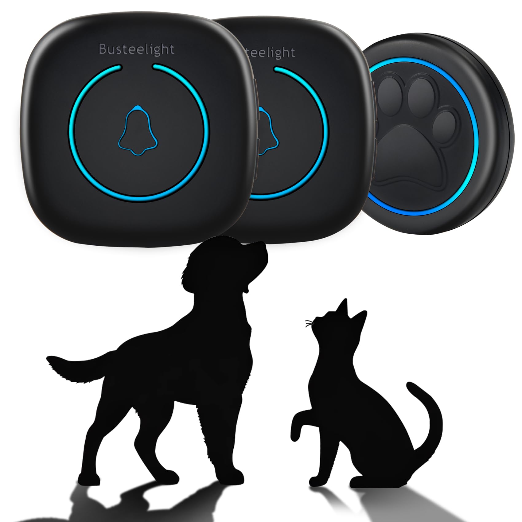 A6 BK Campanello per Uscire Cane Senza Fili 300 m – Campanello Educazione Cane con LED, 60 Melodie, Impermeabile, Accessorio per Addestramento Cane Toilette (1 Campanello e 2 ricevitori)