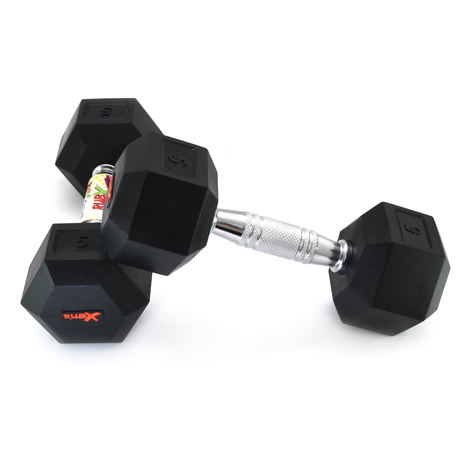 RUBX Rubber Coated Professional Exercise Hex Dumbbells (Pack Of 2) 5 Kg X 2Pc (Total = 10 Kg), Silver 2